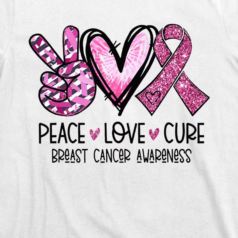 Peace Love Cure Pink Ribbon Cancer Breast Awareness T-Shirt