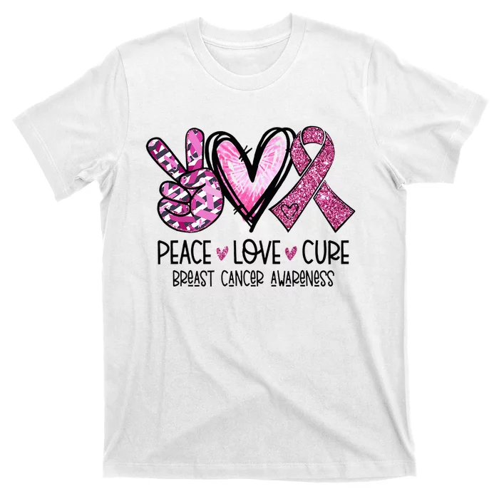 Peace Love Cure Pink Ribbon Cancer Breast Awareness T-Shirt