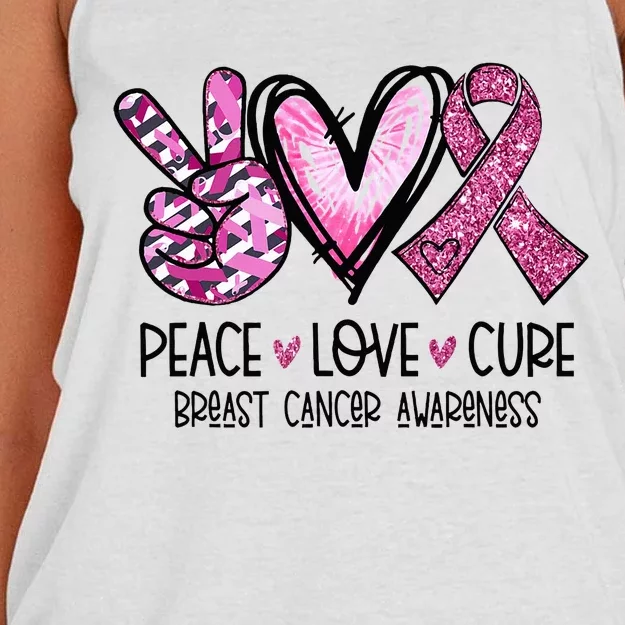 Peace Love Cure Pink Ribbon Cancer Breast Awareness Women's Knotted Racerback Tank