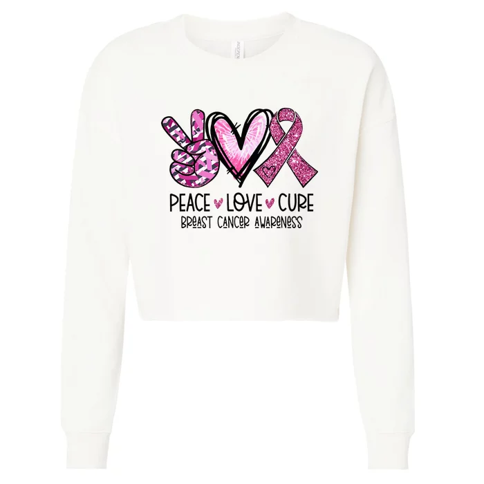 Peace Love Cure Pink Ribbon Cancer Breast Awareness Cropped Pullover Crew