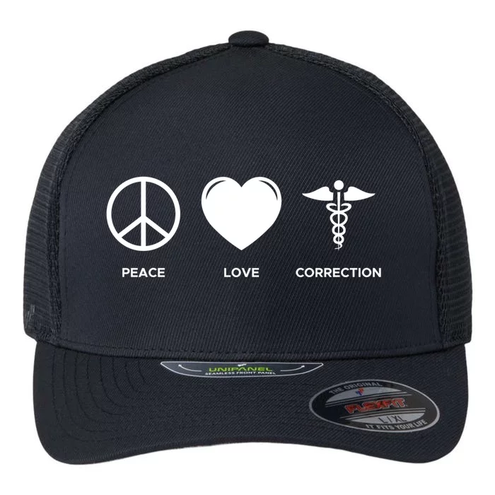 Peace Love Correction Prison Nursing Gift Flexfit Unipanel Trucker Cap