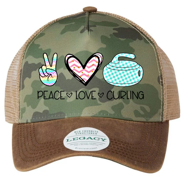 Peace Love Curling Cute Design Teen Gift Legacy Tie Dye Trucker Hat