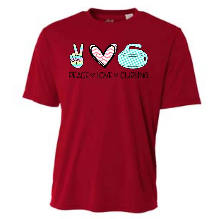 Peace Love Curling Cute Design Teen Gift Cooling Performance Crew T-Shirt