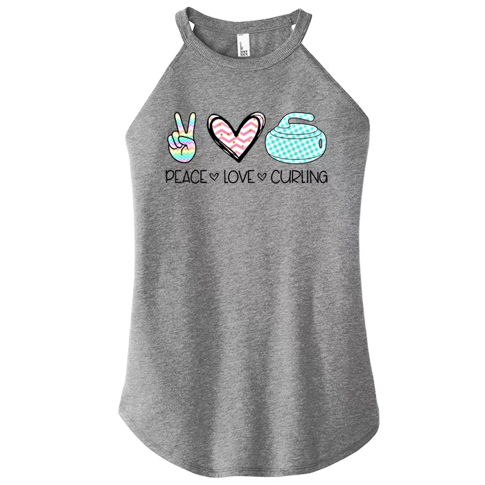 Peace Love Curling Cute Design Teen Gift Women’s Perfect Tri Rocker Tank