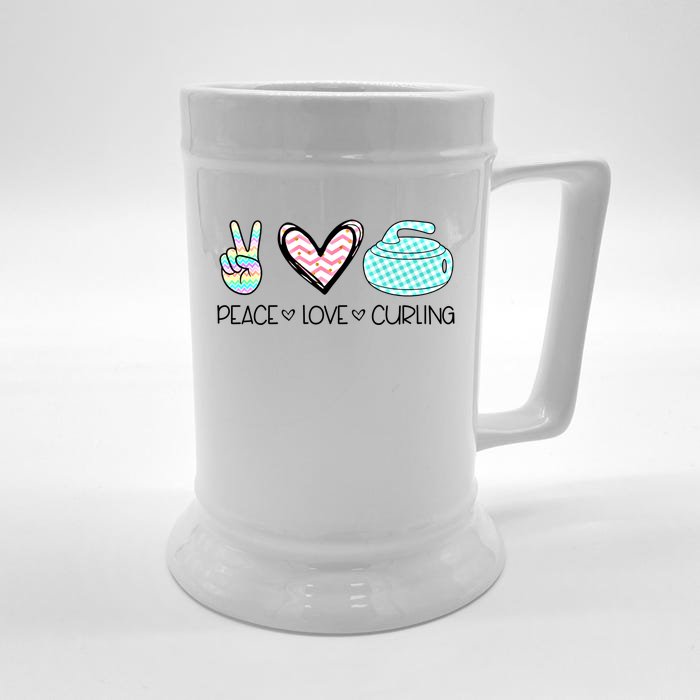 Peace Love Curling Cute Design Teen Gift Front & Back Beer Stein