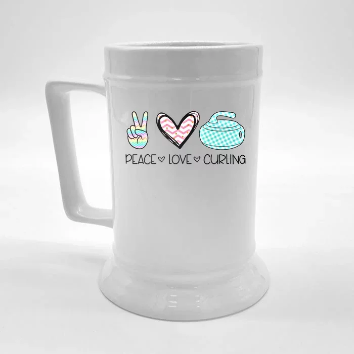 Peace Love Curling Cute Design Teen Gift Front & Back Beer Stein