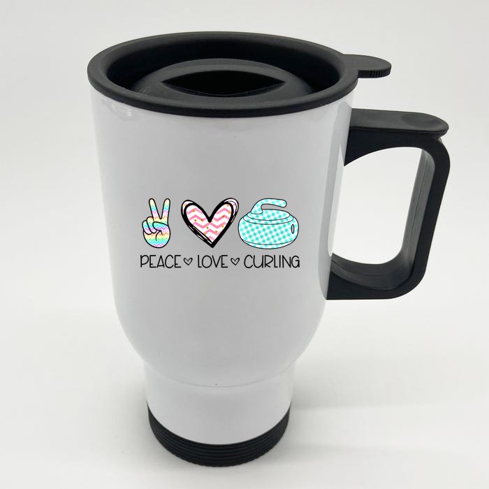 Peace Love Curling Cute Design Teen Gift Front & Back Stainless Steel Travel Mug