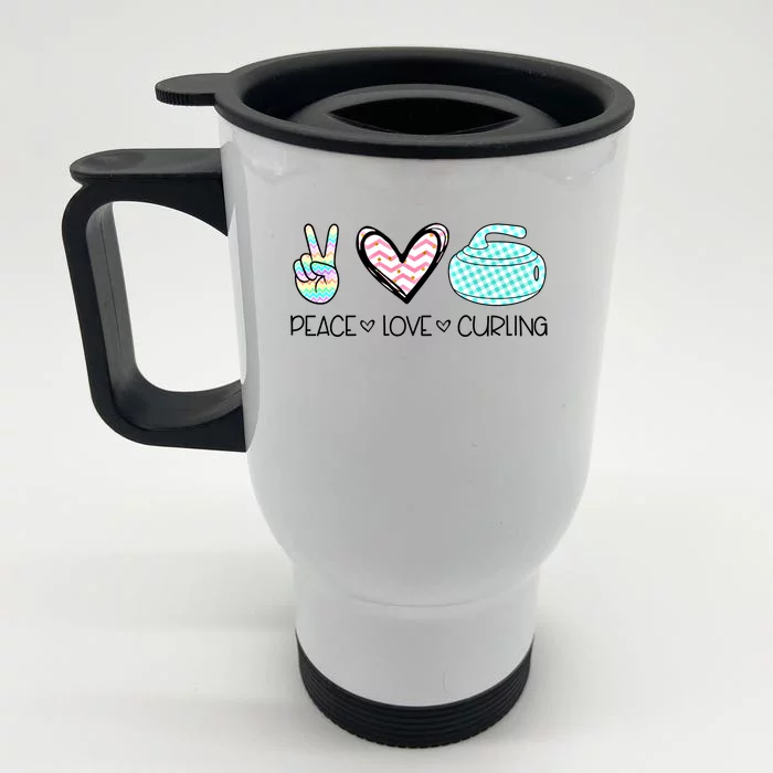 Peace Love Curling Cute Design Teen Gift Front & Back Stainless Steel Travel Mug