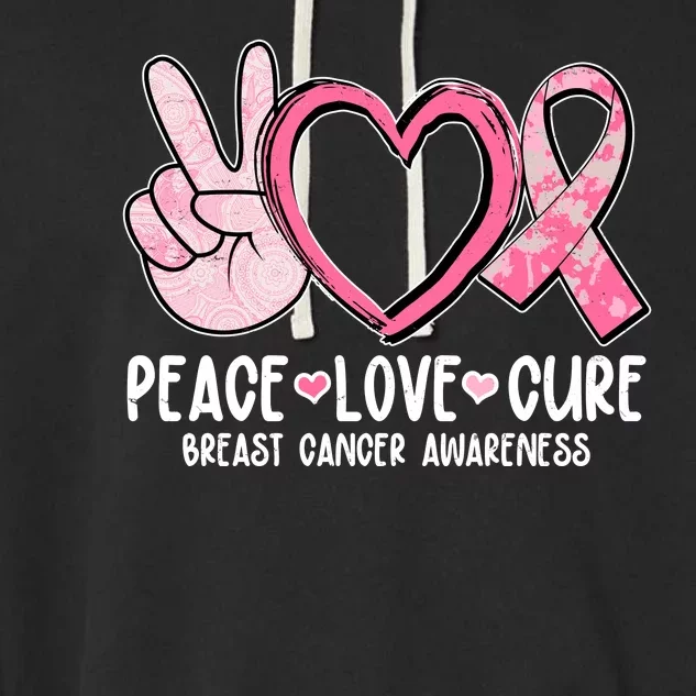 Peace Love Cure Breast Cance Awareness Garment-Dyed Fleece Hoodie