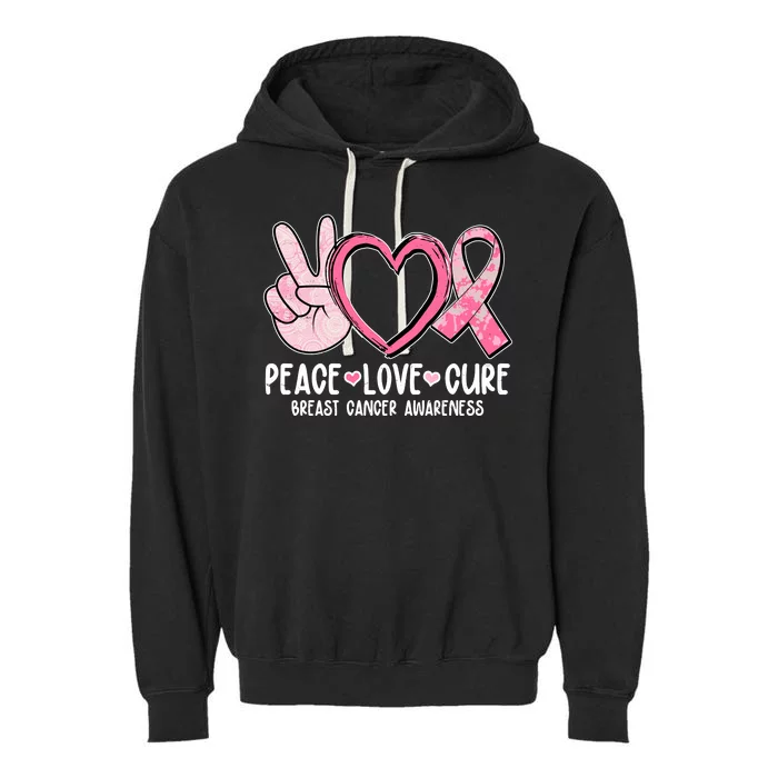 Peace Love Cure Breast Cance Awareness Garment-Dyed Fleece Hoodie