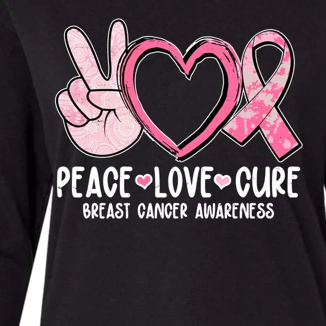 Peace Love Cure Breast Cance Awareness Womens Cotton Relaxed Long Sleeve T-Shirt