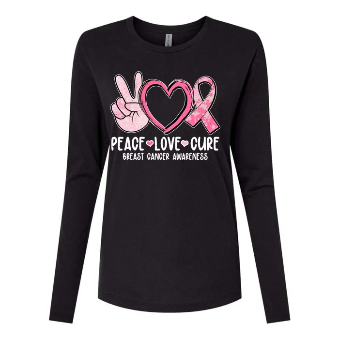 Peace Love Cure Breast Cance Awareness Womens Cotton Relaxed Long Sleeve T-Shirt