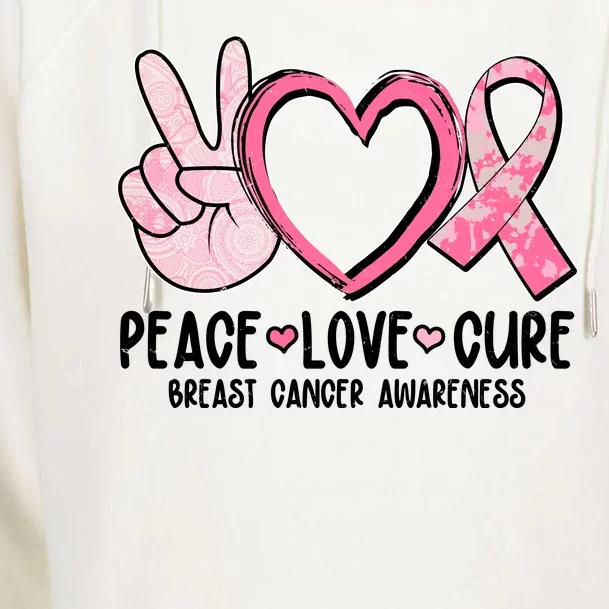 Peace Love Cure Breast Cance Awareness Womens Funnel Neck Pullover Hood