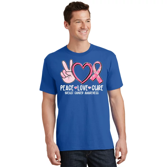 Peace Love Cure Breast Cance Awareness T-Shirt