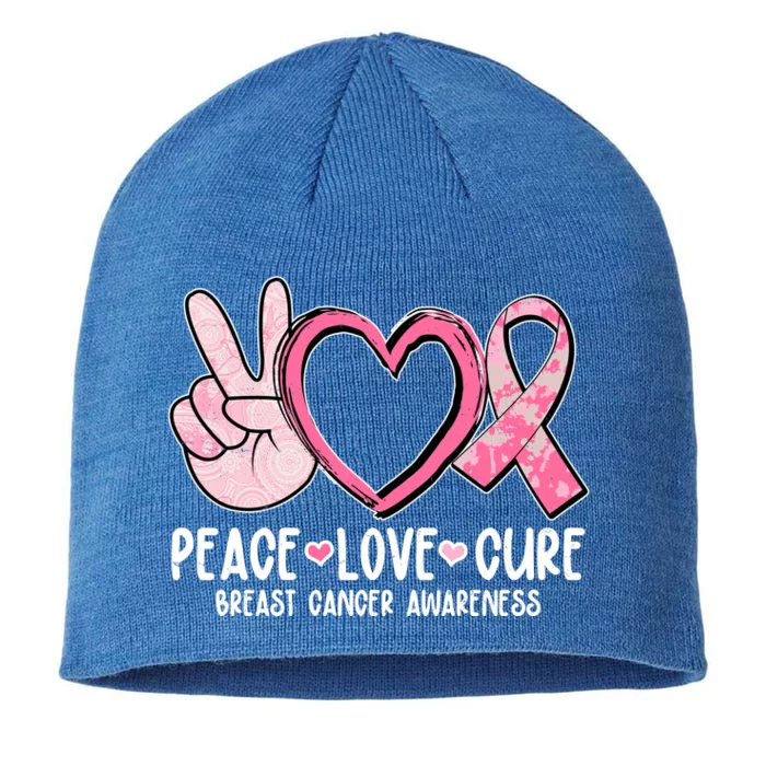 Peace Love Cure Breast Cance Awareness 8 1/2in Sustainable Knit Beanie