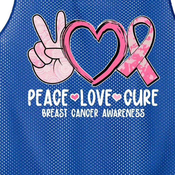 Peace Love Cure Breast Cance Awareness Mesh Reversible Basketball Jersey Tank