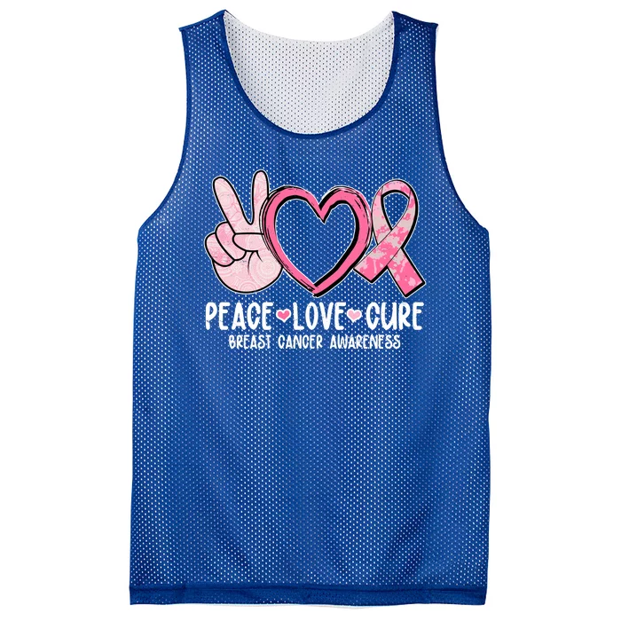 Peace Love Cure Breast Cance Awareness Mesh Reversible Basketball Jersey Tank