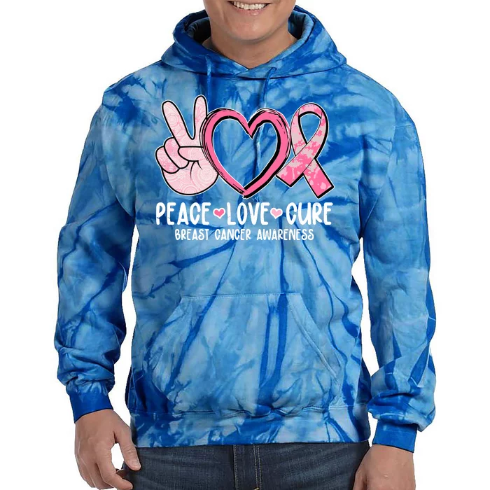 Peace Love Cure Breast Cance Awareness Tie Dye Hoodie