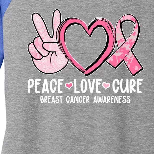 Peace Love Cure Breast Cance Awareness Women's Tri-Blend 3/4-Sleeve Raglan Shirt