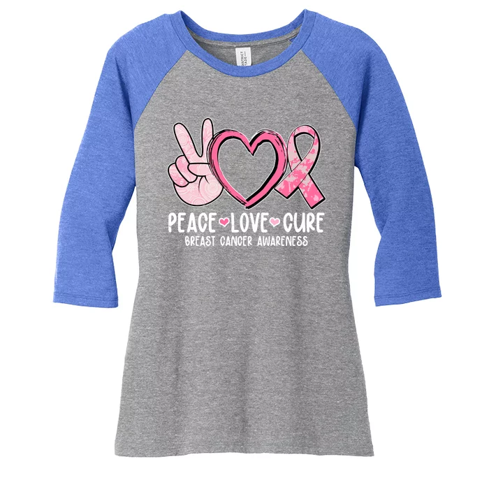 Peace Love Cure Breast Cance Awareness Women's Tri-Blend 3/4-Sleeve Raglan Shirt