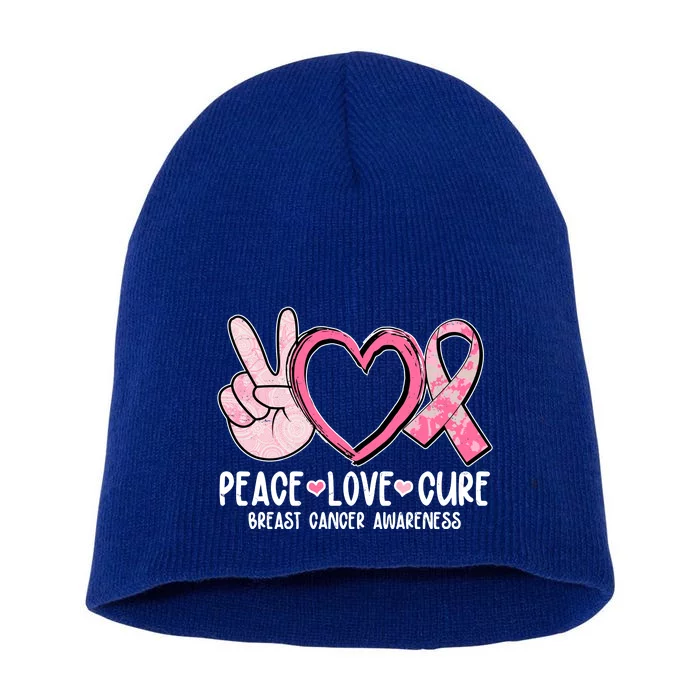 Peace Love Cure Breast Cance Awareness Short Acrylic Beanie