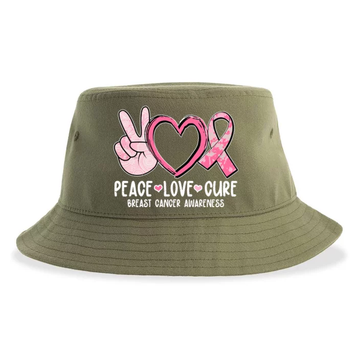 Peace Love Cure Breast Cance Awareness Sustainable Bucket Hat