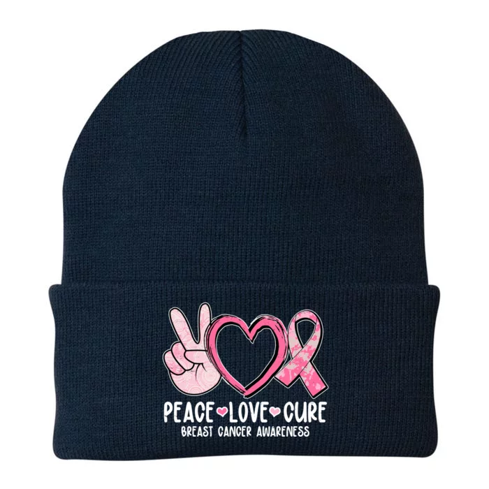 Peace Love Cure Breast Cance Awareness Knit Cap Winter Beanie