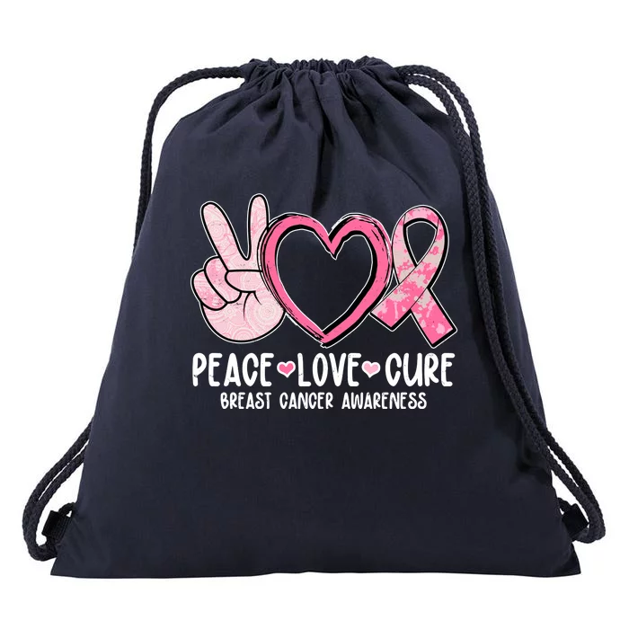 Peace Love Cure Breast Cance Awareness Drawstring Bag