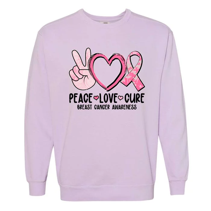 Peace Love Cure Breast Cance Awareness Garment-Dyed Sweatshirt