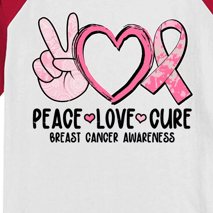 Peace Love Cure Breast Cance Awareness Kids Colorblock Raglan Jersey