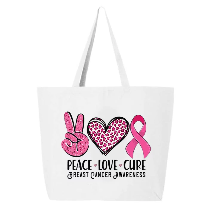 Peace Love Cure Breast Cancer Awareness Warrior Pink Ribbon 25L Jumbo Tote