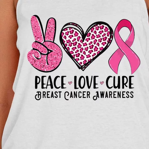 Peace Love Cure Breast Cancer Awareness Warrior Pink Ribbon Women's Knotted Racerback Tank