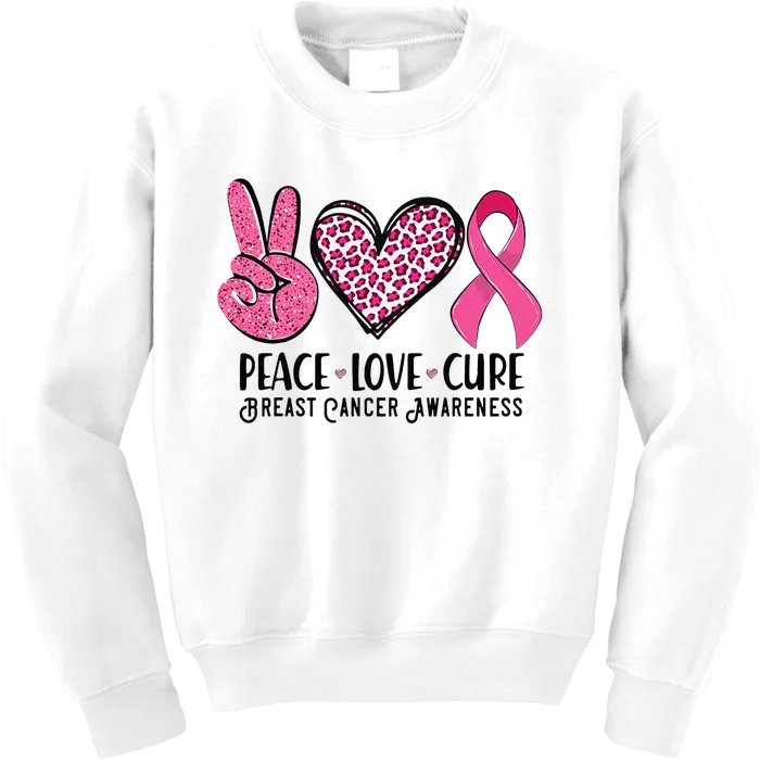 Peace Love Cure Breast Cancer Awareness Warrior Pink Ribbon Kids Sweatshirt