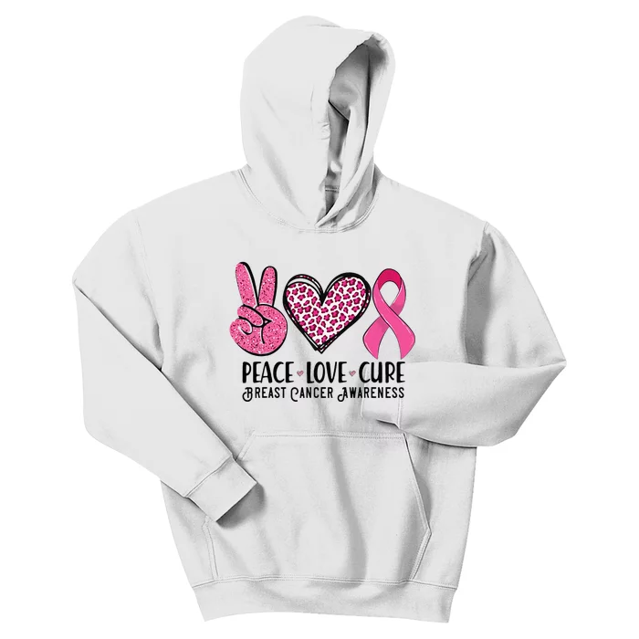 Peace Love Cure Breast Cancer Awareness Warrior Pink Ribbon Kids Hoodie