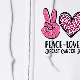 Peace Love Cure Breast Cancer Awareness Warrior Pink Ribbon Full Zip Hoodie