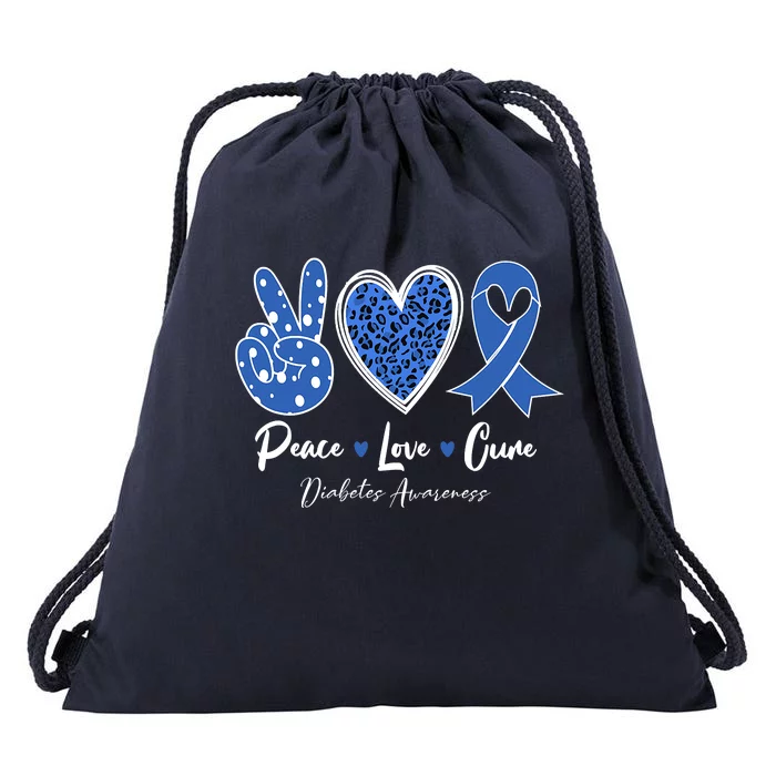 Peace Love Cure Grey Blue Ribbon Diabetes Awareness Drawstring Bag