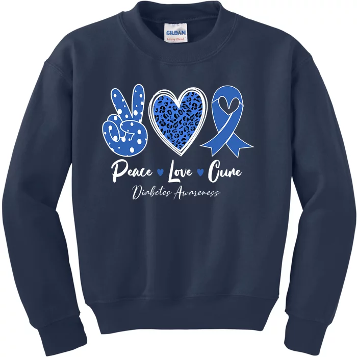 Peace Love Cure Grey Blue Ribbon Diabetes Awareness Kids Sweatshirt