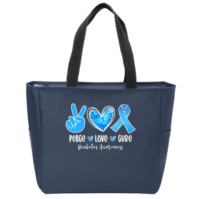 Peace Love Cure Diabetes Awareness Motivation Zip Tote Bag