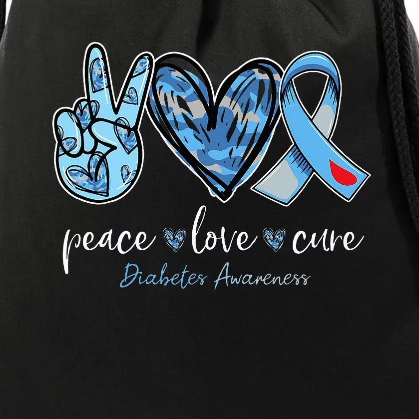 Peace love cure blue ribbon diabetes awareness month Drawstring Bag