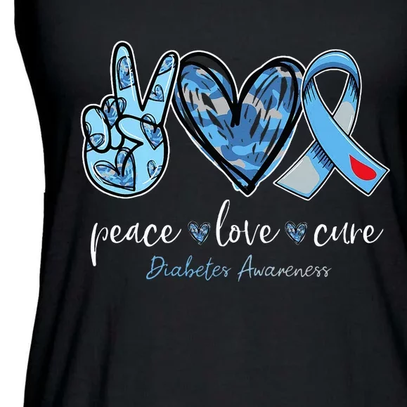 Peace love cure blue ribbon diabetes awareness month Ladies Essential Flowy Tank