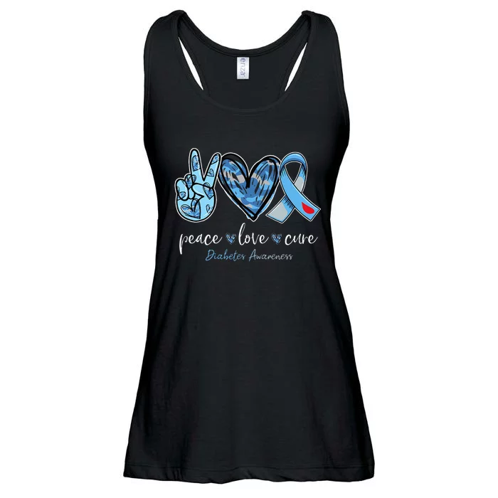 Peace love cure blue ribbon diabetes awareness month Ladies Essential Flowy Tank