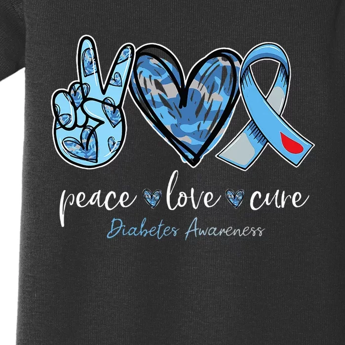 Peace love cure blue ribbon diabetes awareness month Baby Bodysuit