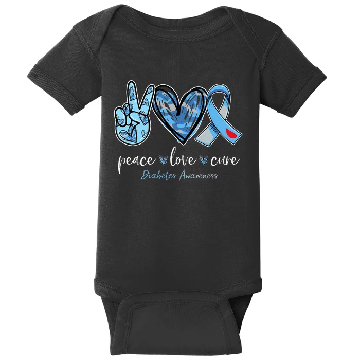 Peace love cure blue ribbon diabetes awareness month Baby Bodysuit