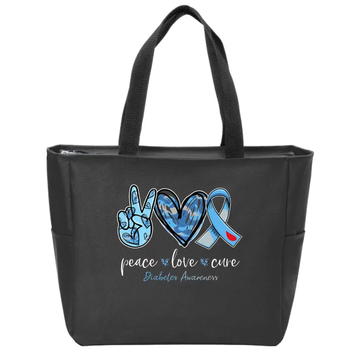 Peace love cure blue ribbon diabetes awareness month Zip Tote Bag