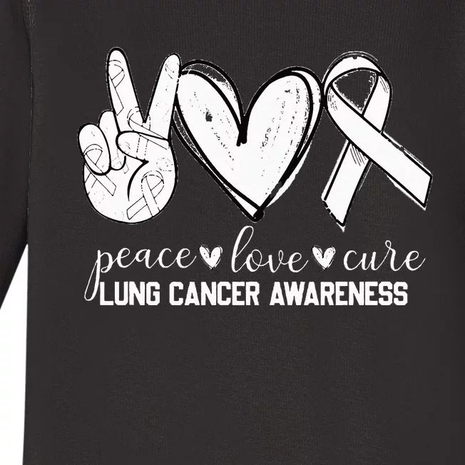 Peace Love Cure Lung Cancer Awareness Baby Long Sleeve Bodysuit