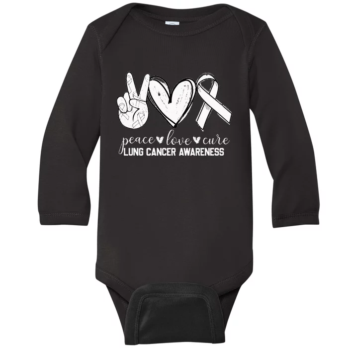 Peace Love Cure Lung Cancer Awareness Baby Long Sleeve Bodysuit