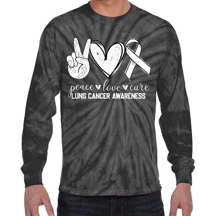 Peace Love Cure Lung Cancer Awareness Tie-Dye Long Sleeve Shirt