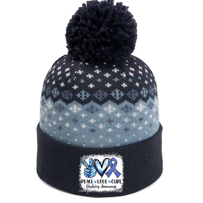 Peace Love Cure Diabetes Awareness Blue Ribbon The Baniff Cuffed Pom Beanie