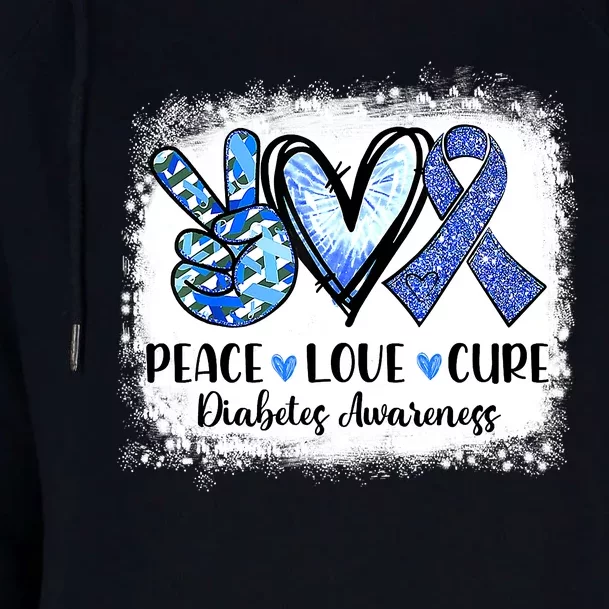 Peace Love Cure Diabetes Awareness Blue Ribbon Womens Funnel Neck Pullover Hood