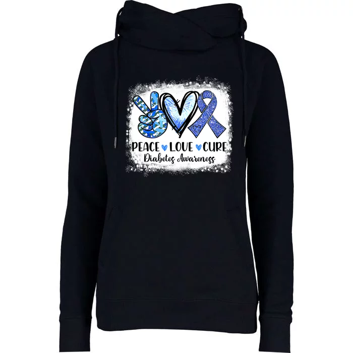 Peace Love Cure Diabetes Awareness Blue Ribbon Womens Funnel Neck Pullover Hood